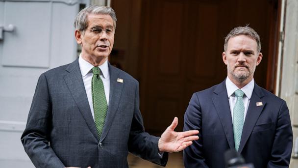 U.S. Treasury Secretary Scott Bessent and U.S. Trade Representative Jamieson Greer spoke to the media after tariff talks between senior officials from the U.S. and China at the residence of the permanent Swiss ambassador to the United Nations in Geneva on May 11, 2025. 