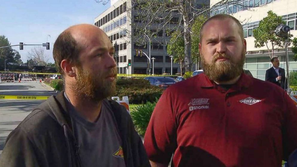 PHOTO: Good Samaritans Tim McCarthy and Travis Ganley were having lunch at the Carl’s Jr. near YouTube’s headquarters in San Bruno, California, when they beckoned people fleeing the shooting into the fast food restaurant, they told ABC News. 
