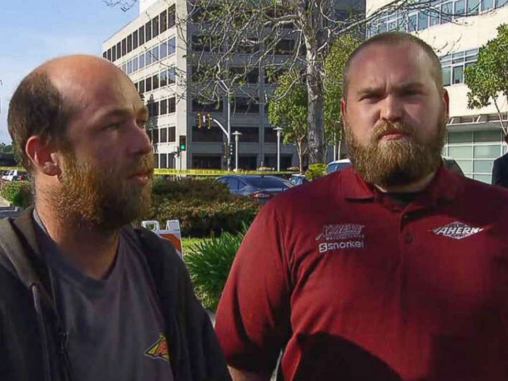 PHOTO: Good Samaritans Tim McCarthy and Travis Ganley were having lunch at the Carlâs Jr. near YouTubeâs headquarters in San Bruno, California, when they beckoned people fleeing the shooting into the fast food restaurant, they told ABC News.