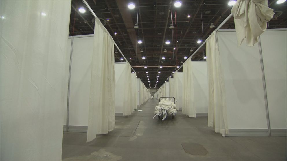 PHOTO: The U.S. Army Corps of Engineers in Detroit is helping to build a tent hospital in the city's TCF Convention Center as the coronavirus pandemic spreads. 

