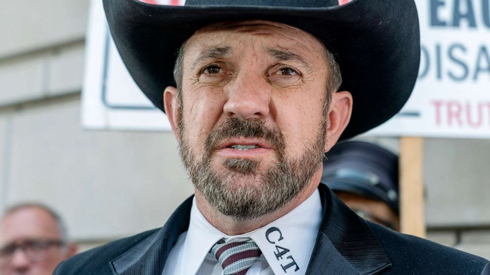 PHOTO: Otero County, New Mexico Commissioner Couy Griffin stands outside the federal court after receiving a verdict in his trial, March 22, 2022, in Washington, D.C.