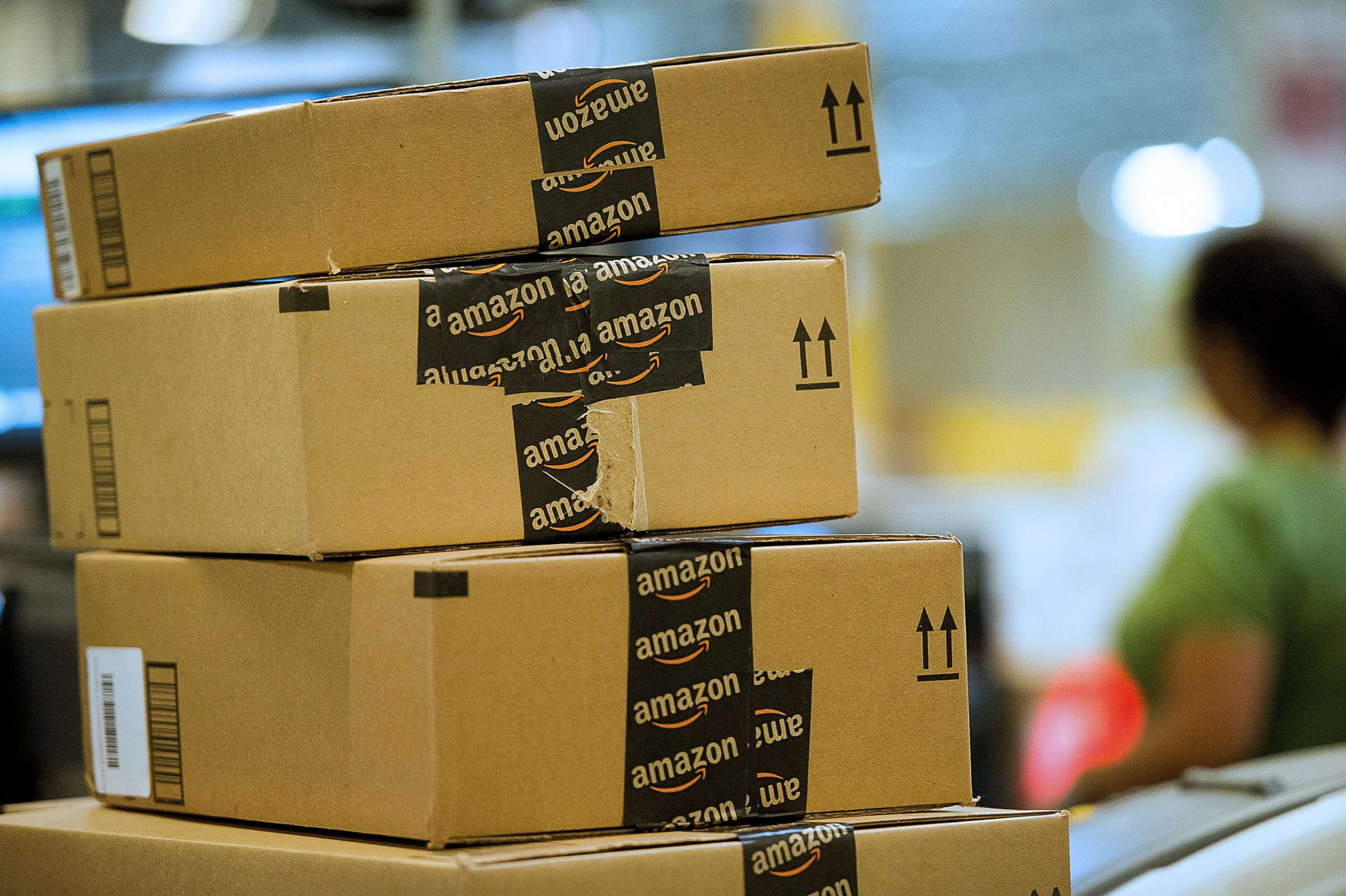 PHOTO: Boxes filled with merchandise sit stacked before shipment at the Amazon.com Inc. distribution center in this file photo, Nov.26, 2012, in Phoenix, Ariz.