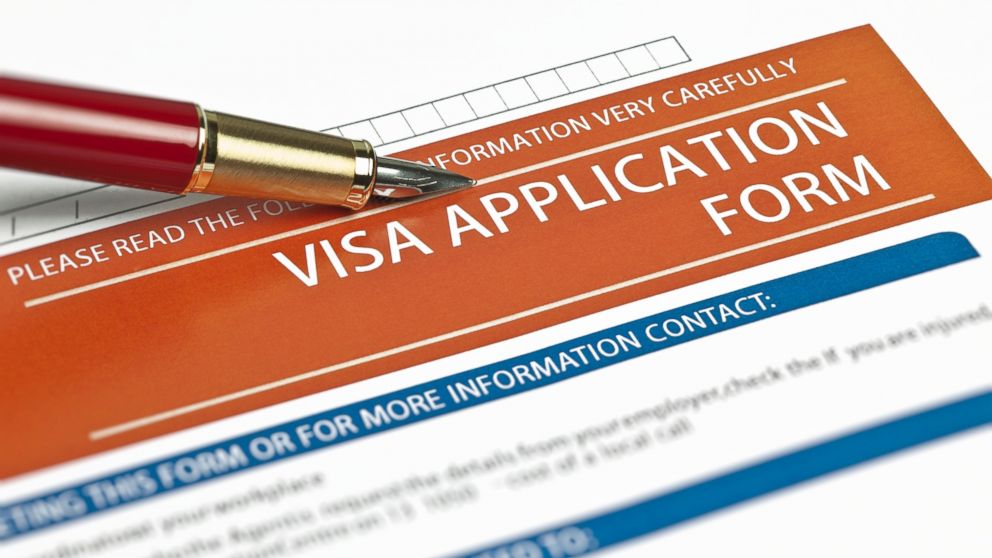 An undated stock image of a visa application form.