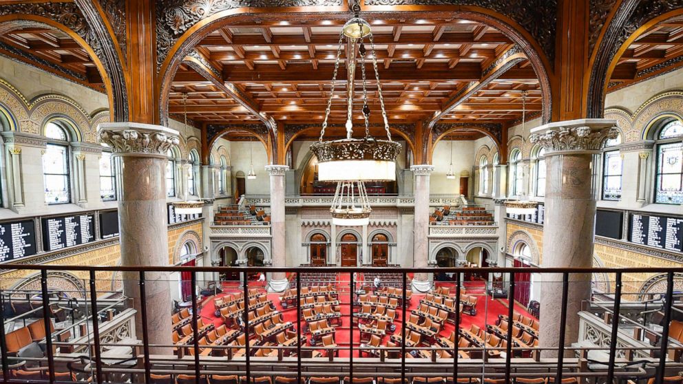 PHOTO: The Assembly Chamber is pictured as the house stands at ease during a special legislative session as lawmakers consider new firearms regulations for concealed-carry permits at the state Capitol, June 30, 2022, in Albany, N.Y.