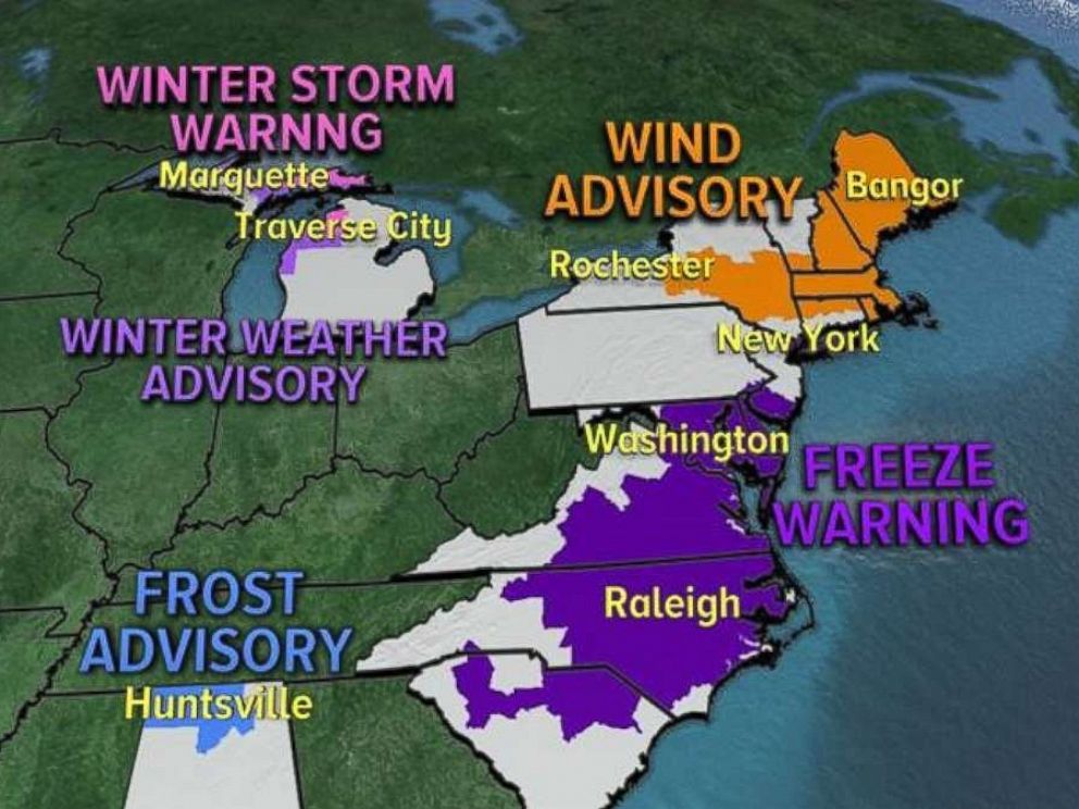 Cold weather advisories are in place for Saturday, Nov. 11, 2017.