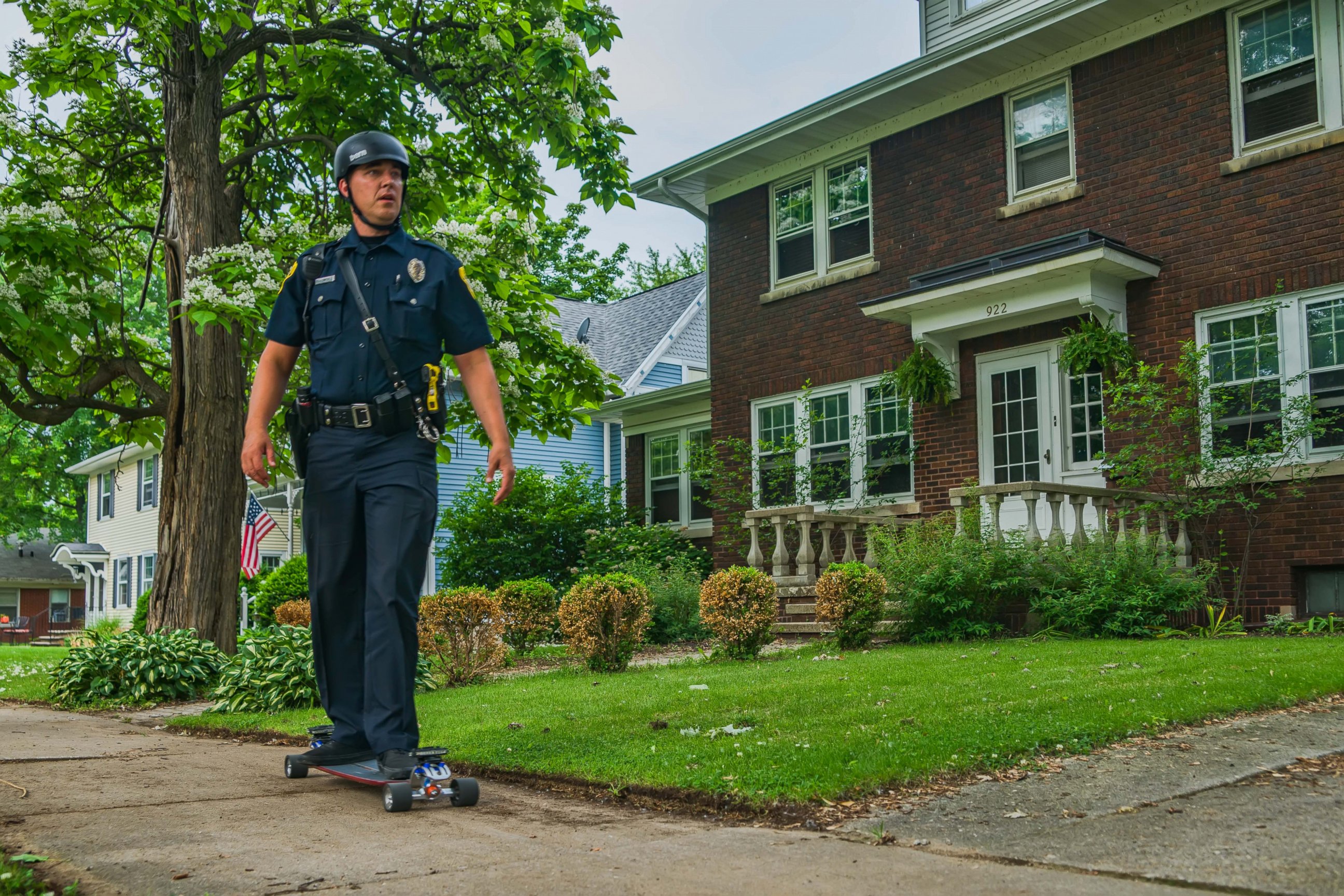 PHOTO: Patrol Officer Joel Zwicky of the Green Bay Police Department turns heads when he does patrols on his longboard. 
