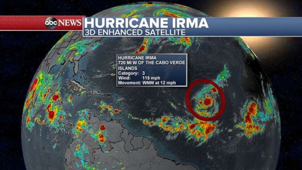 Enhanced satellite image of Hurricane Irma on Sept. 1, 2017 via ABC News.