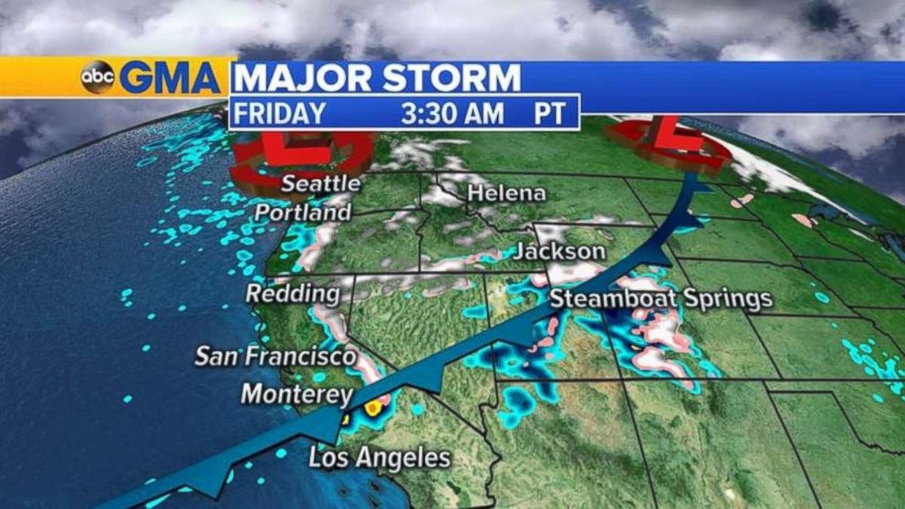 The storm is moving through the Rockies on Thursday into Friday.