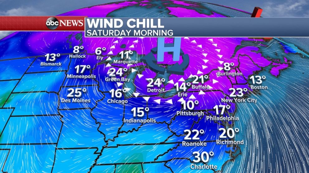 Wind chill temperatures on Saturday, Nov. 11, 2017 set records in the Northeast.