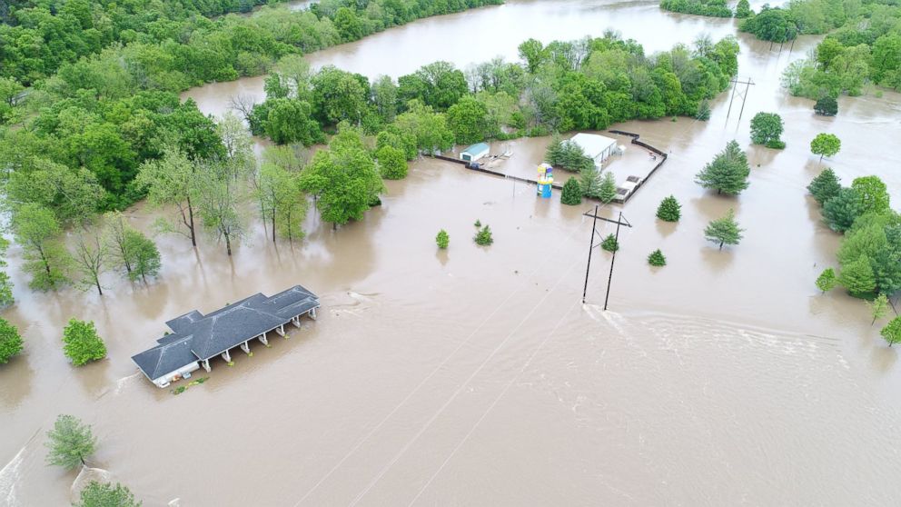 PHOTO: This image taken on April 30, 2017, shows flooding in the Ozark area south of Springfield, Mo.