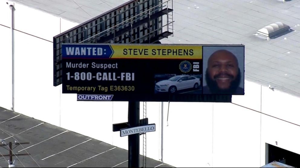 PHOTO: Facebook murder suspect Steve Stephens is seen on a billboard off a California freeway.