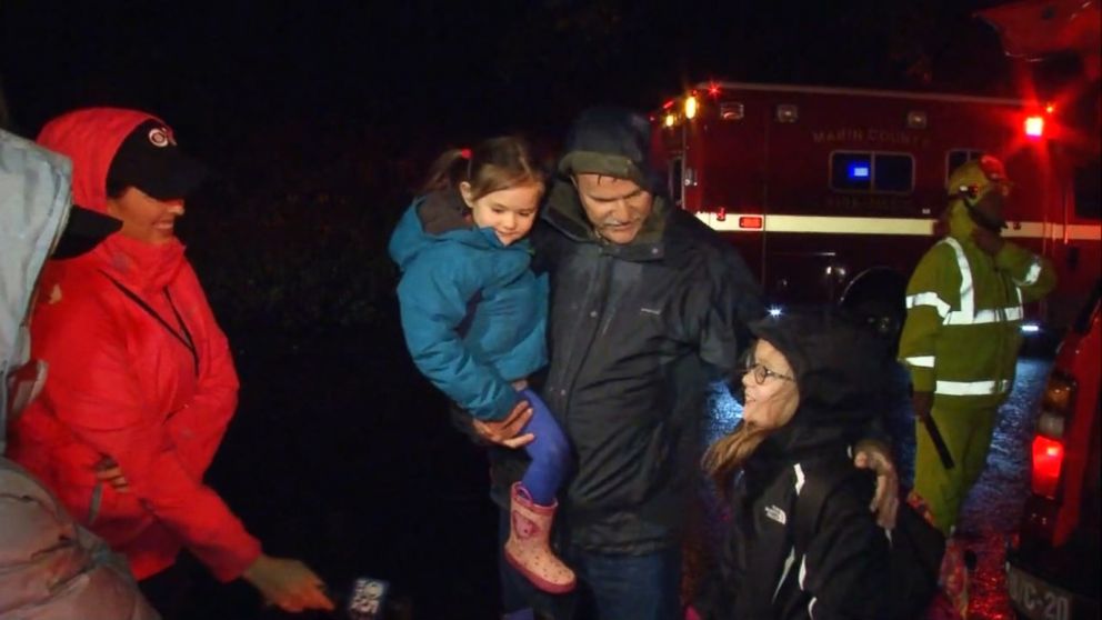 PHOTO: Firefighters rescued two young girls and their grandparents who were trapped in a house in Fairfax, California, on Jan. 10, 2017, after a landslide came to the front door. 