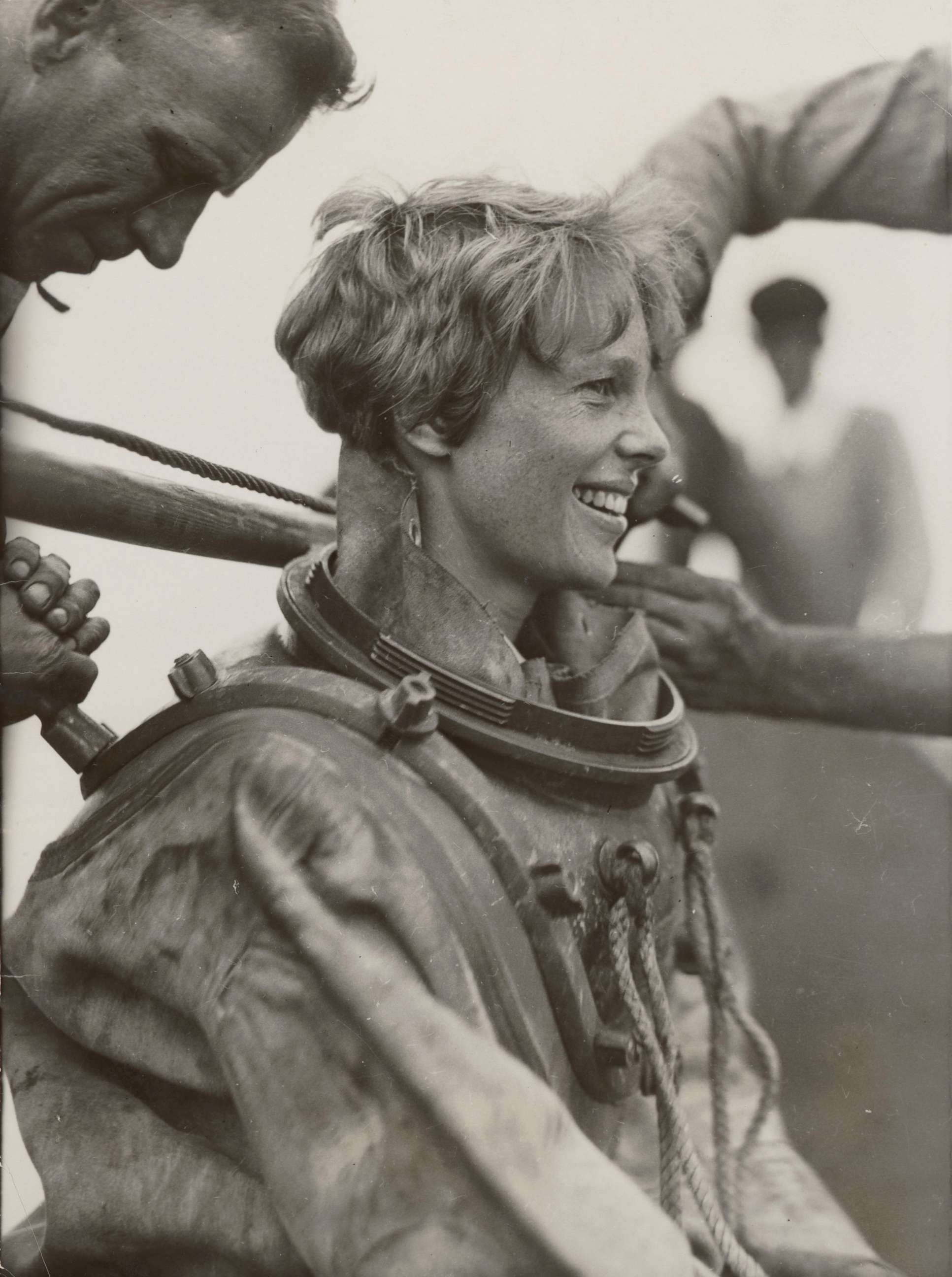 PHOTO: This photo, dated July 25, 1929, on the back shows Amelia Earhart preparing to go diving off Block Island. HISTORY is airing the two-hour special "Amelia Earhart: The Lost Evidence" on July 9, 2017.