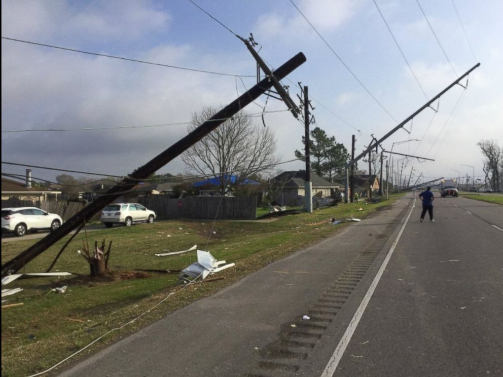 PHOTO: This photo that the National Weather Service of New Orleans  tweeted showing damage in New Orleans East indicating EF3 damage. Bent metal transmission lines.  