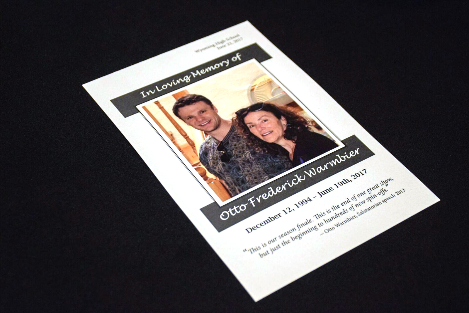 PHOTO: The memorial program for the funeral of Otto Warmbier is seen at Wyoming High School, where Warmbier's funeral is being held, June 22, 201,7 in Wyoming, Ohio. 