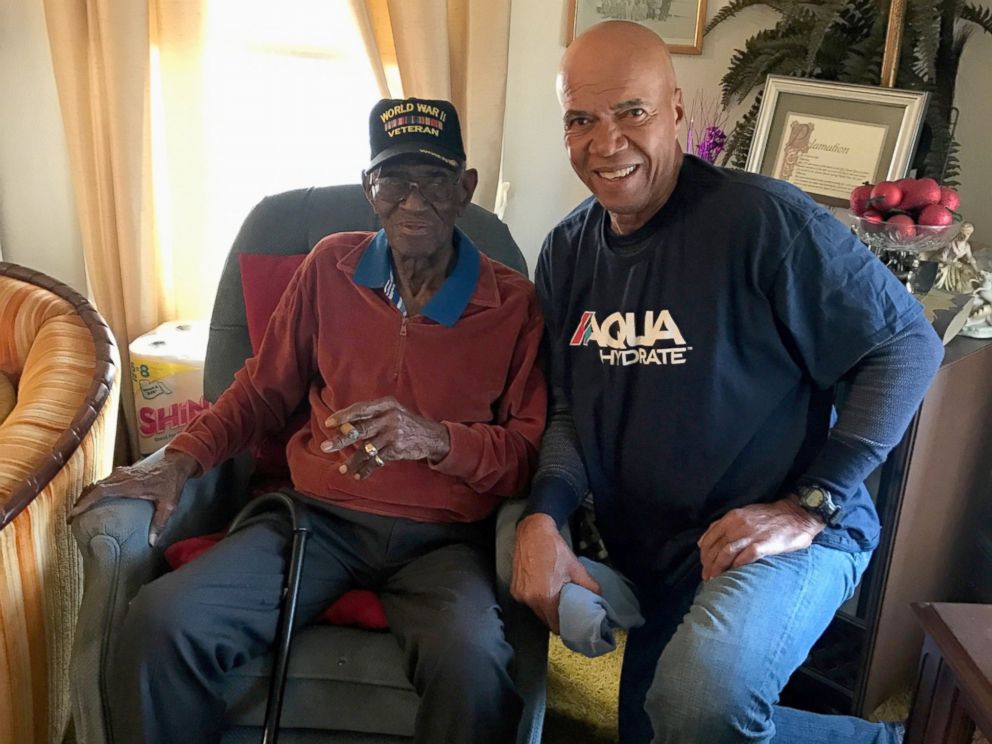 PHOTO: Volma Overton, right, is pictured with Richard Overton, in the Austin, Texas, home the World War II veteran has lived in since the 1940s.