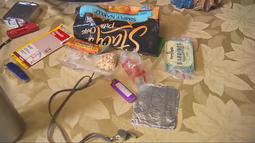 PHOTO: The contents of the backpack Wally Fosmore said he brought with him when he embarked on the snowshoe hike on Dec. 27, 2016, are displayed here. 
