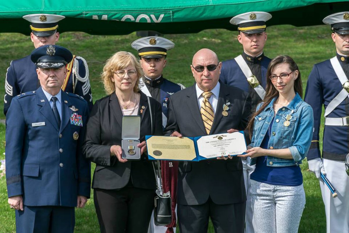PHOTO:On April 9, 2015, Matthew La Porte was posthumously honored with the Airman's Medal for his heroism. The award was accepted by his family. 