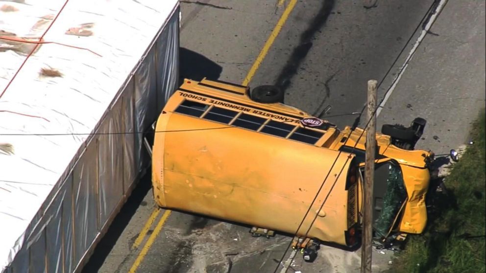 PHOTO: Students and a bus driver were hospitalized after a school bus crashed in East Lampeter Township , Pa., May 17, 2017.