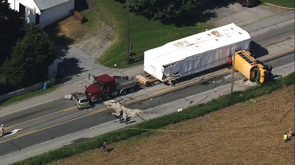 PHOTO: Students and a bus driver were hospitalized after a school bus crashed in East Lampeter Township , Pa., May 17, 2017.