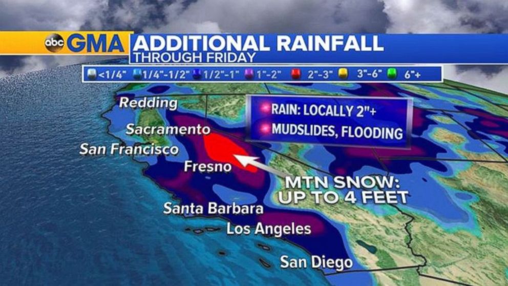 PHOTO: California will continue to see additional rainfall through Friday.