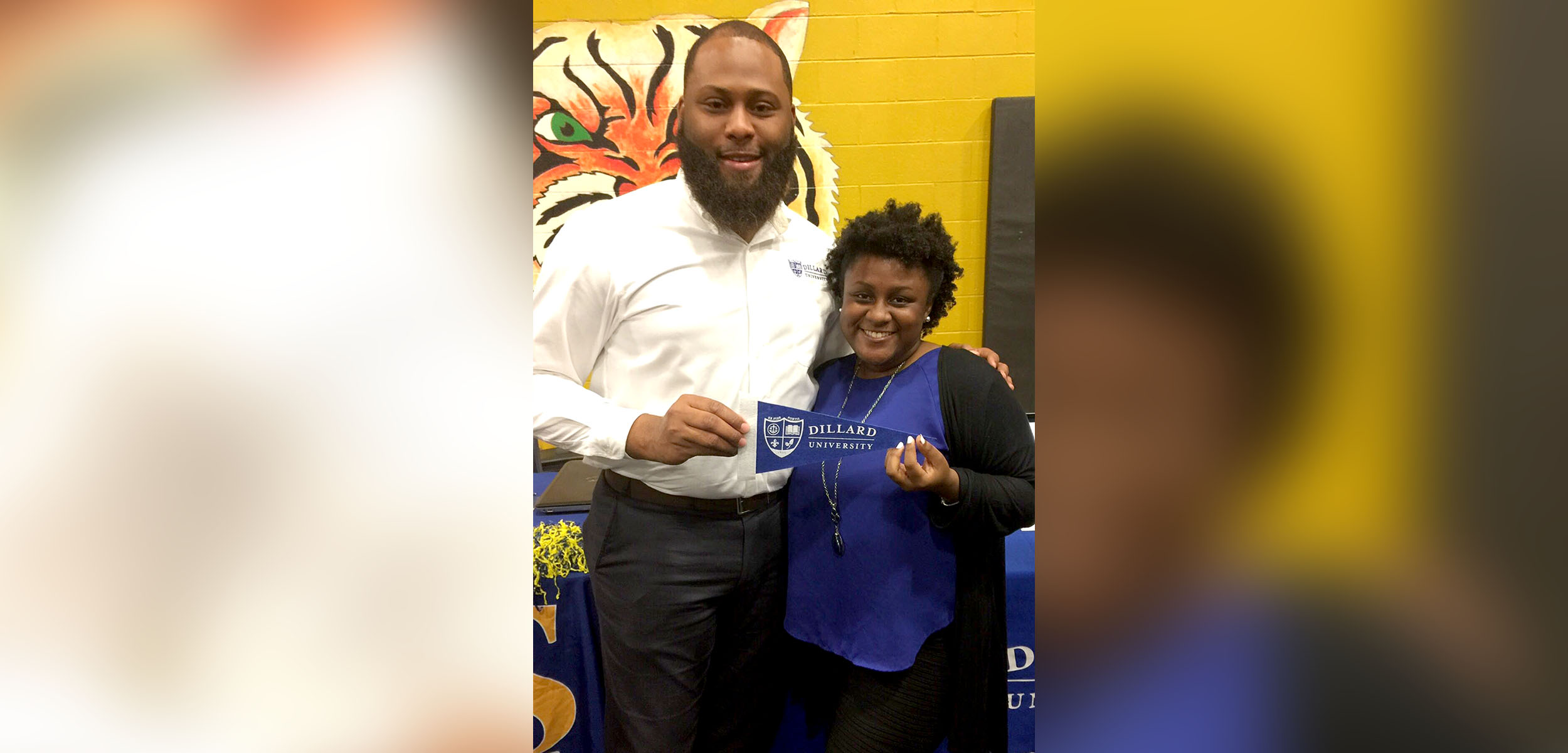 PHOTO: Whitehaven High School senior, Zariah Nolan, poses with Dillard University admissions counselor, Christopher Stewart, after making a decision to attend the historically black college in the fall. 