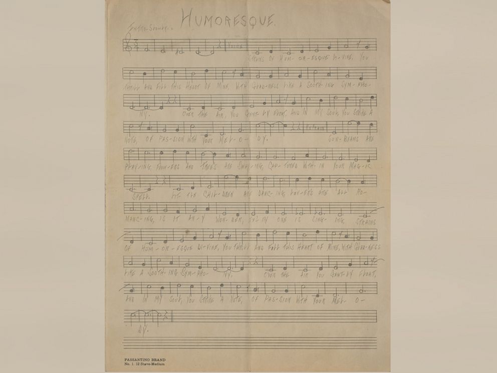 PHOTO: Handwritten musical manuscript of Humoresque, unsigned, written in pencil by Al Capone, while at Alcatraz, on an off-white 9.5 x 12.55 musically lined sheet.