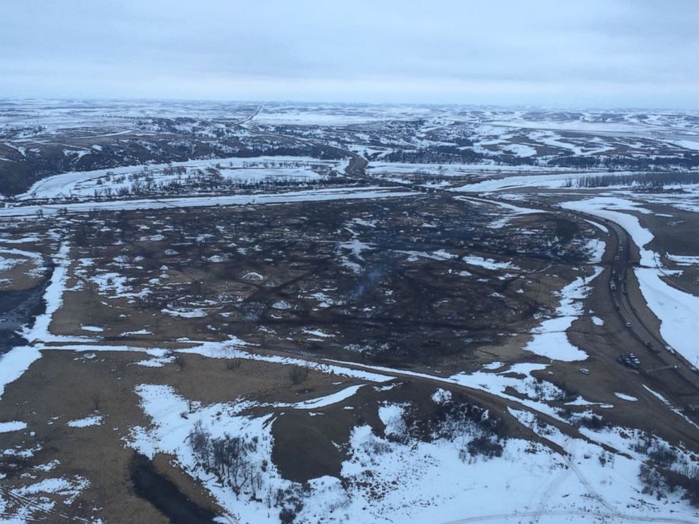 PHOTO: The main protest camp for the North Dakota Access Pipeline was cleared as of 2 p.m. local time, Feb. 23, 2017, after several demonstrators stayed past the Wednesday's evacuation order deadline.