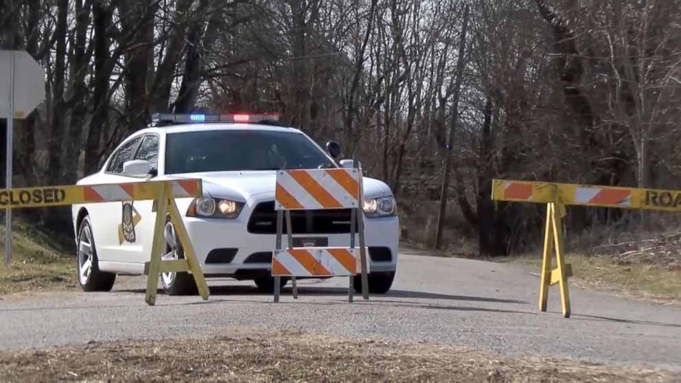 PHOTO: A cop car sits at the scene where two bodies were found in Delphi, Indiana.