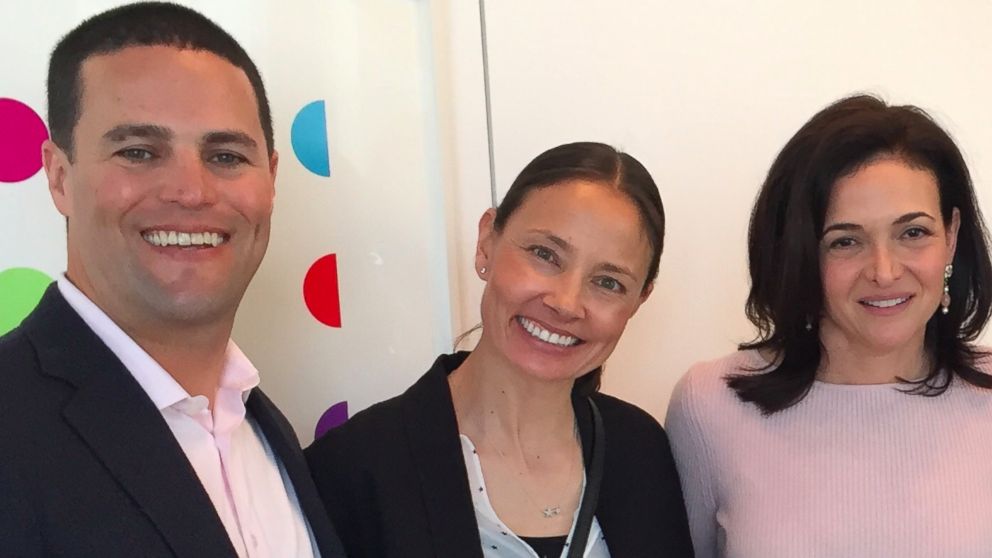 PHOTO: Kevin and Marina Krim pose with Sheryl Sandberg at a book signing for Sandberg's new book, "Option B: Facing Adversity, Building Resilience, and Finding Joy."