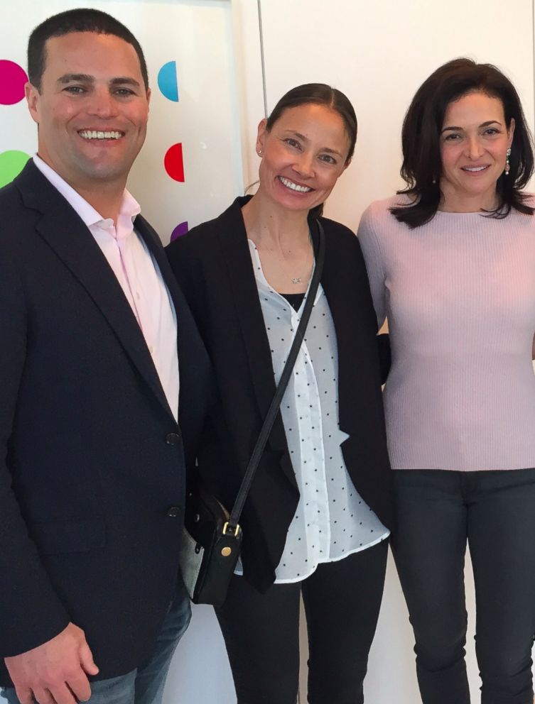 PHOTO: Kevin and Marina Krim pose with Sheryl Sandberg at a book signing for Sandberg's new book, "Option B: Facing Adversity, Building Resilience, and Finding Joy."