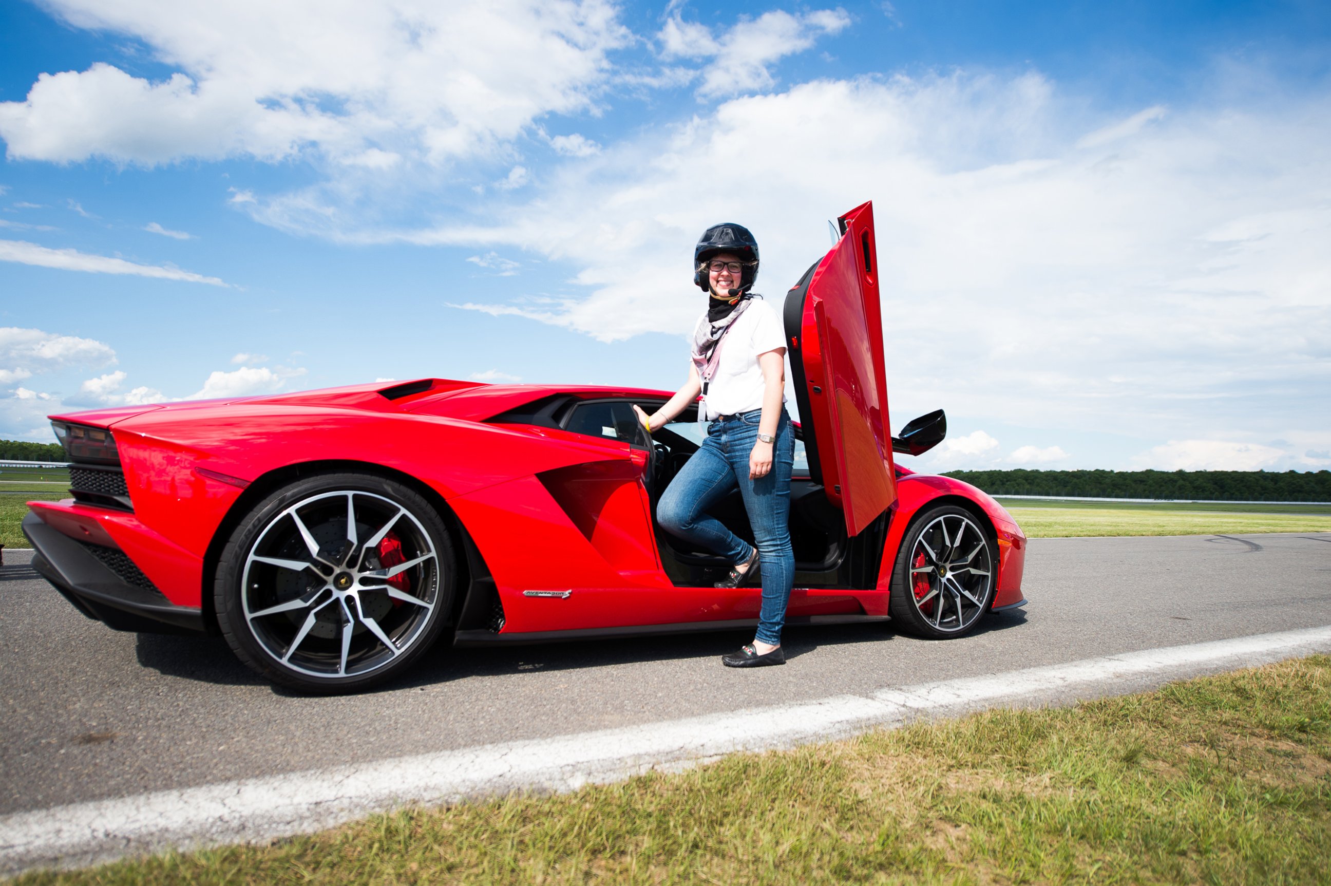 PHOTO: Journalists had a chance to test-drive the Aventador S at the Pocono Raceway.