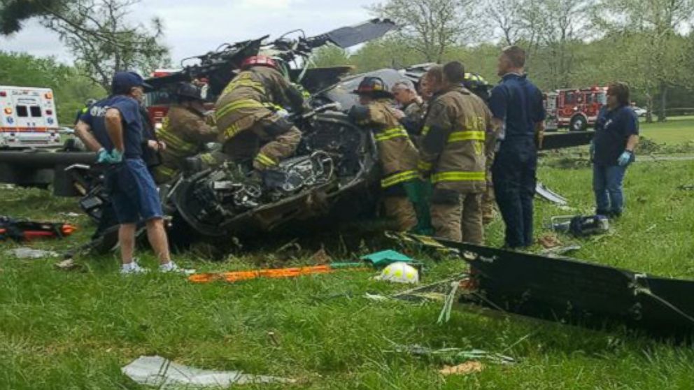 A military helicopter crashed on a golf course, April 17, 2017, in Leonardtown, Md.  