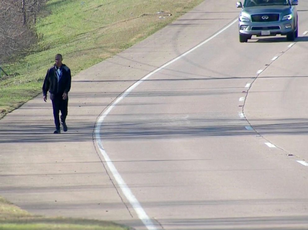 PHOTO: Patrick Edmond of Plano, Texas, walks about a dozen miles to work at an ice cream shop and restaurant in McKinney, Texas, five days a week.