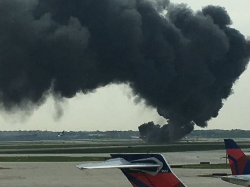 PHOTO: This image posted to Twitter shows American Airlines plane on fire at O'Hare International Airport in Chicago, Oct. 28, 2016.