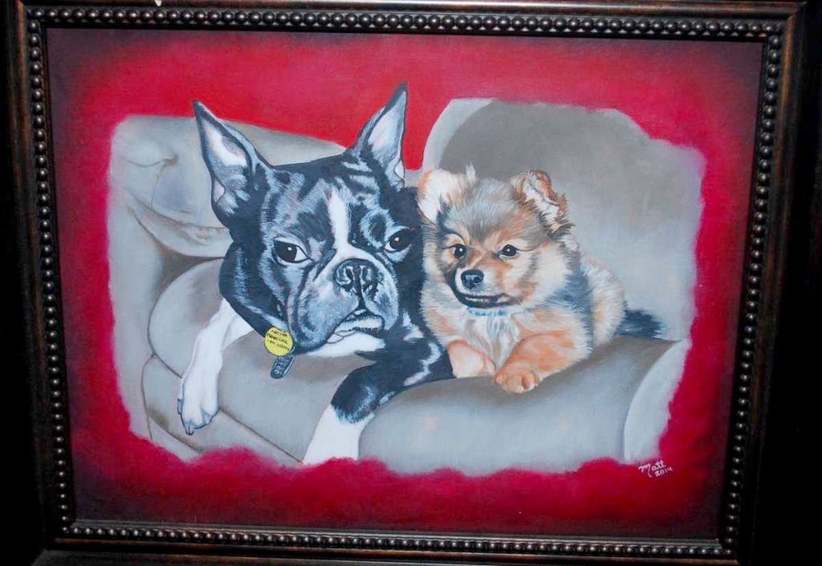 PHOTO: Richard Matt’s painting of Joyce Mitchell’s pet dogs.