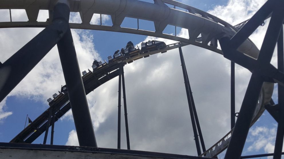 PHOTO: Riders were stranded on the Silver Bullet roller coaster at the Frontier City theme park in Oklahoma City, Okla., May 4, 2017.