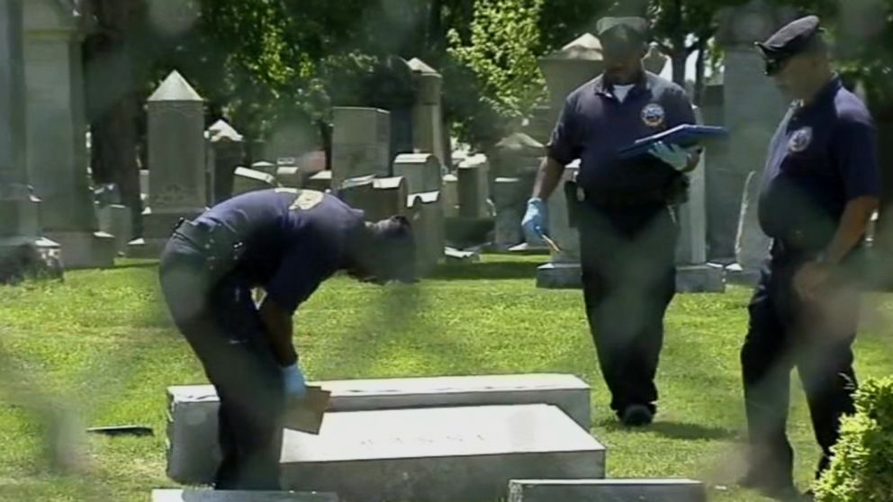 PHOTO: Tombstones were knocked over at the Adath Jushurun Cemetery in Philadelphia.
