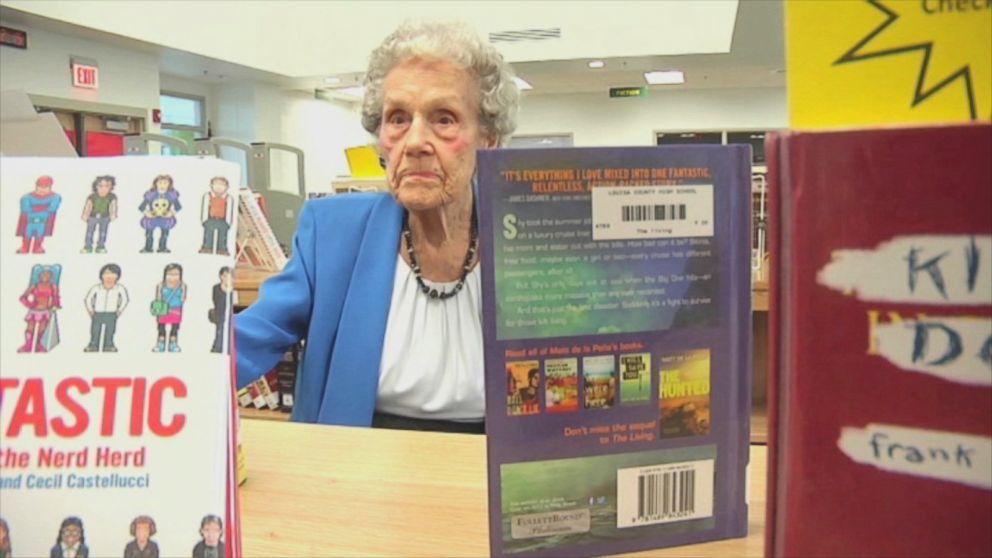 PHOTO: Eugenia Bumpass, 100, is pictured here in the library being dedicated to her at Louisa County High School in Mineral, Virginia.