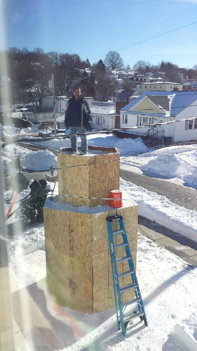 PHOTO: A father in Providence, Rhode Island built a 16-foot-tall snowman as a labor of love for his two daughters. 