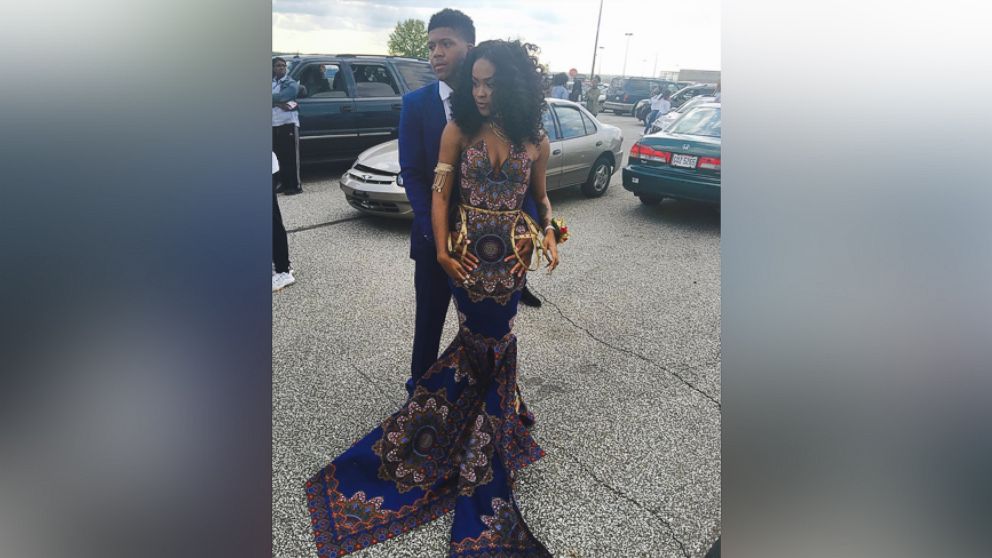 Makalaya Zanders, 18, is pictured here with her date to the prom for Garfield Heights High School in Garfield Heights, Ohio, on May 13, 2016. 