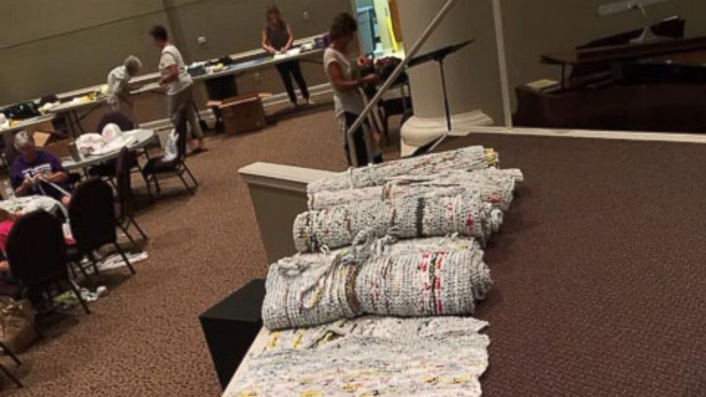 PHOTO: A group of mostly elderly women who call themselves the "Bag Ladies" meet every Thursday morning at Second Baptist Church in Union City, Tennessee, to crochet discarded plastic bags into sleeping mats for the homeless. 