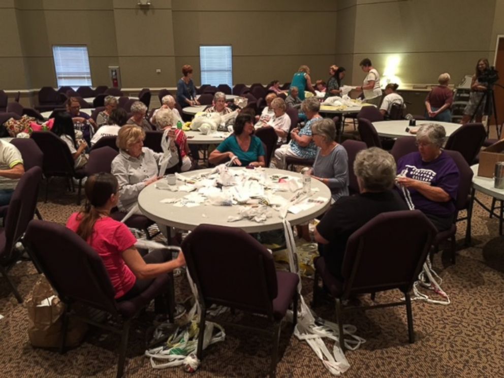 PHOTO: A group of mostly elderly women who call themselves the "Bag Ladies" meet every Thursday morning at Second Baptist Church in Union City, Tennessee, to crochet discarded plastic bags into sleeping mats for the homeless. 