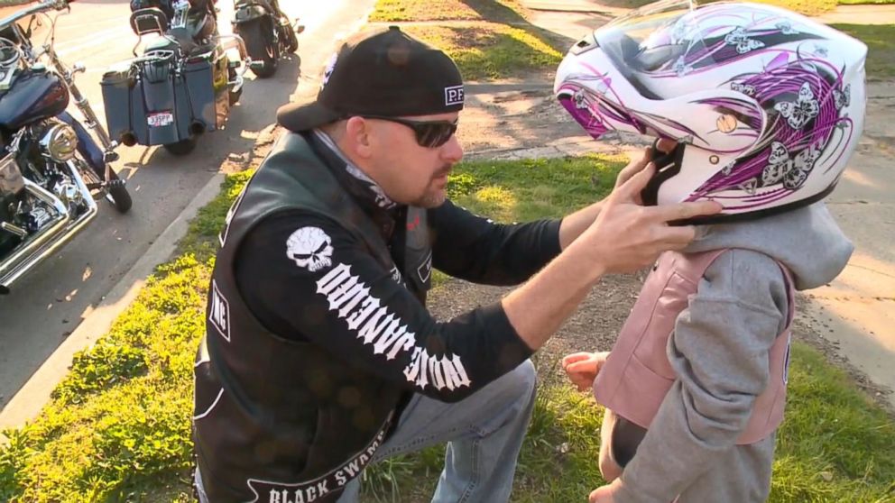 PHOTO:Audrianna, 7, of Toledo, Ohio, is escorted to school by "The Punishers," a law enforcement motorcycle club.