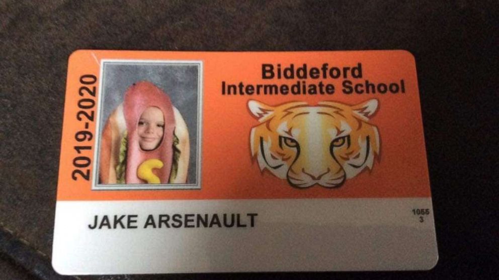 PHOTO: A fourth-grader at Biddeford Intermediate School dressed as a hotdog for his school photo.