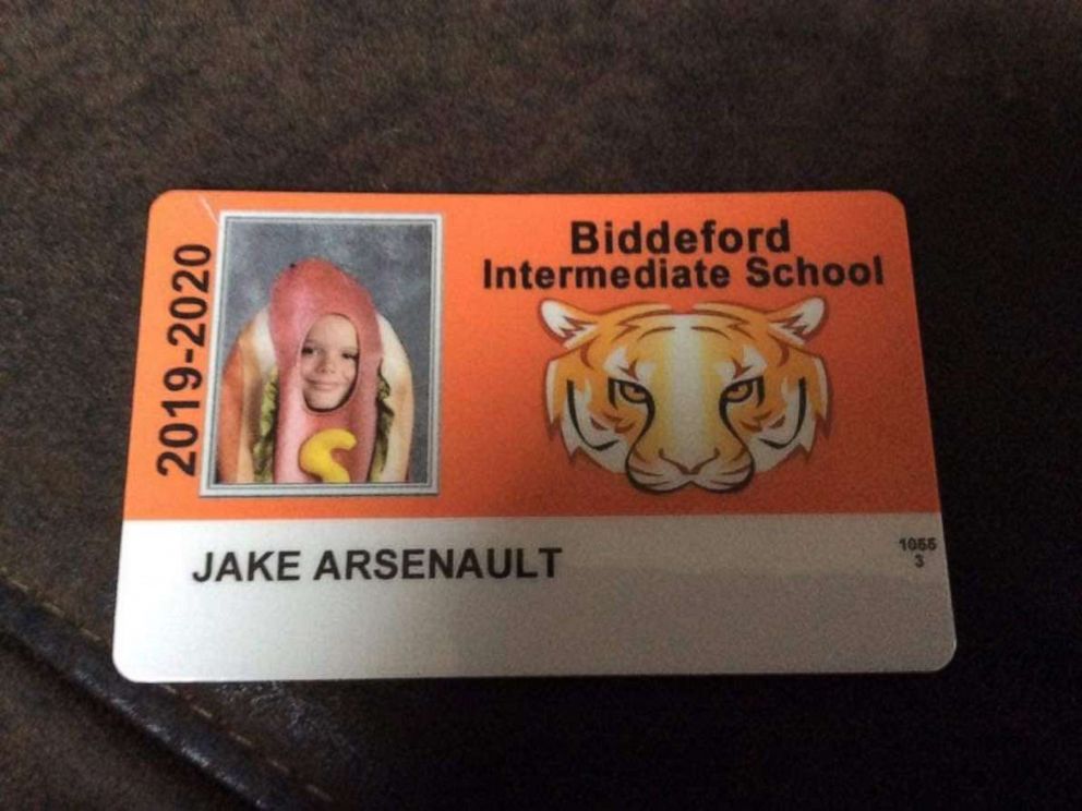 PHOTO: A fourth-grader at Biddeford Intermediate School dressed as a hotdog for his school photo.