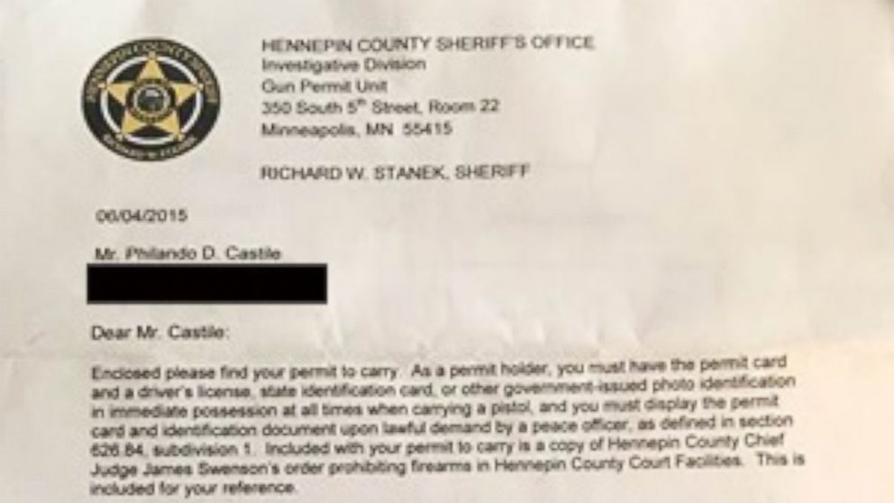 PHOTO: Philando Castile's family released a paper copy of his gun permit. 