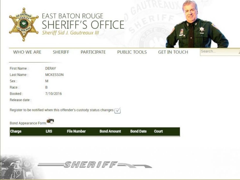 PHOTO: The booking record for Black Lives Matter activist DeRay Mckesson, booked on Baton Rouge, Louisiana on July 10, 2016.