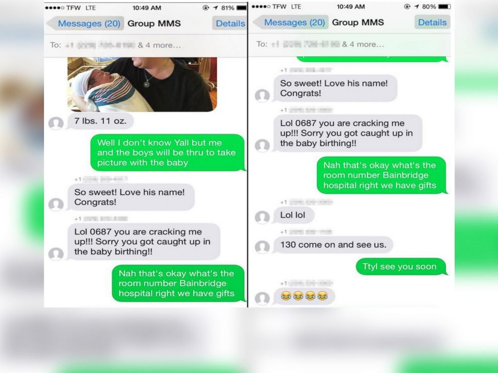 PHOTO: A stranger received a text and winds up making new friends in a hospital delivery room.  