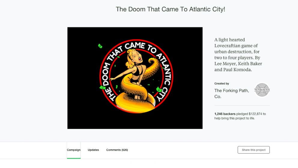 PHOTO:  A screen grab from The Forking Path Company's Kickstarter page of The Doom that Came to Altantic City! project. 